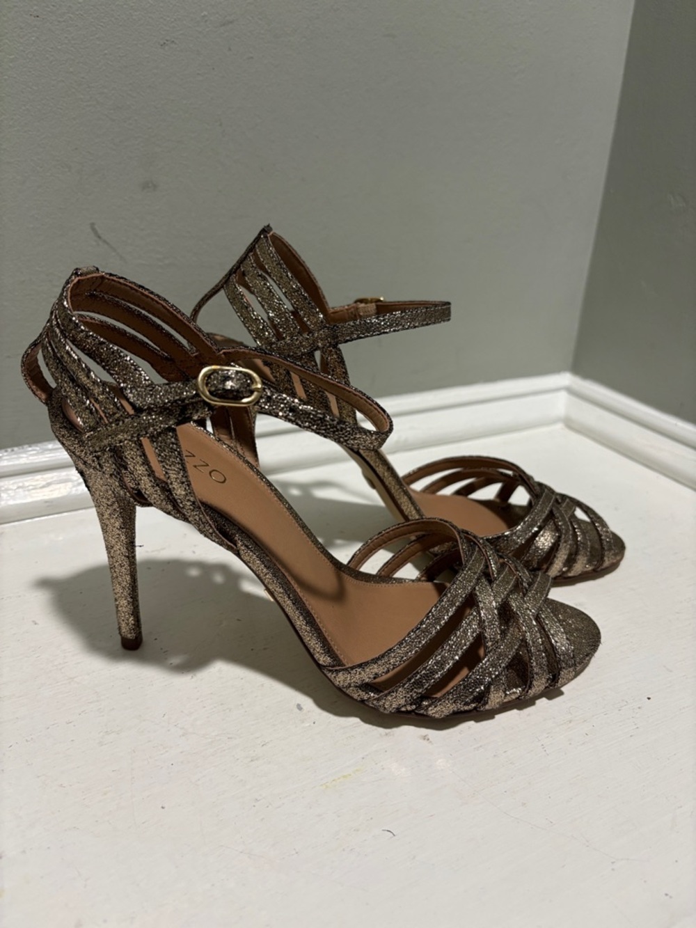 Arezzo Glitter Bronze Strappy Stiletto Sandals-size 9